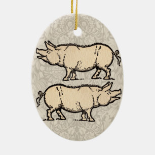 Antikes Schwein Süßes Vintage-Illustration Keramikornament