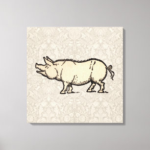 Antikes Schwein Süßes Vintage-Illustration Leinwanddruck