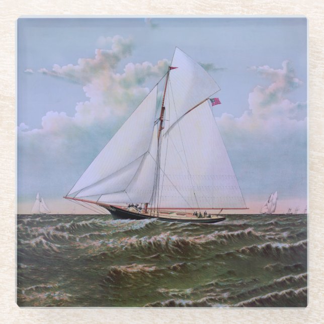Antikes Segelschiff Sloop Yacht Sailboat Ozean Glasuntersetzer (Vorderseite)