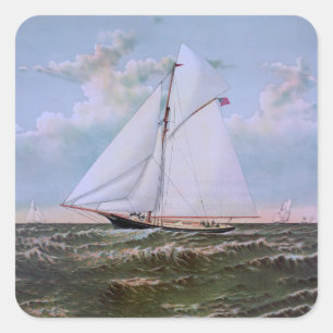 Antikes Segelschiff Sloop Yacht Sailboat Ozean Quadratischer Aufkleber