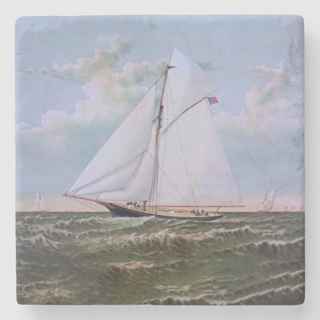 Antikes Segelschiff Sloop Yacht Sailboat Ozean Steinuntersetzer (Vorderseite)