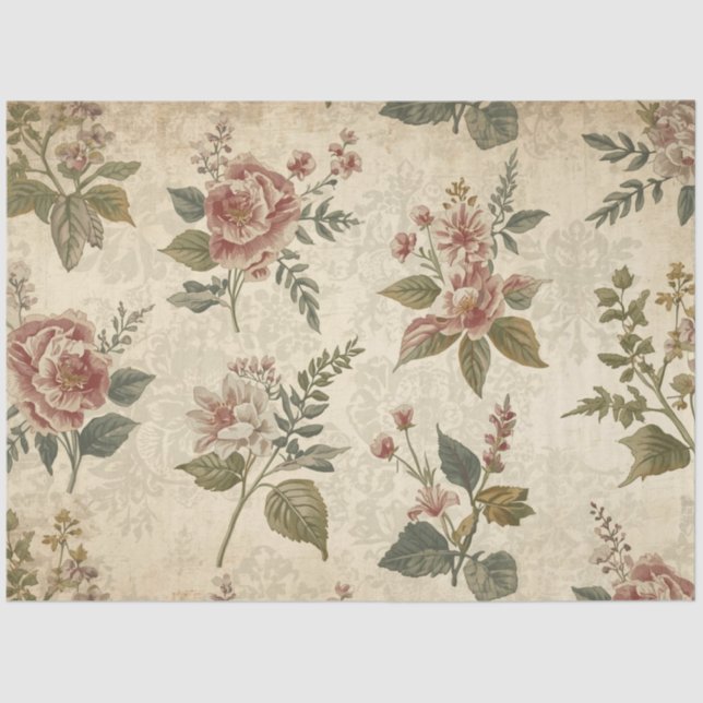 Antikes Seidenpapier mit Wildblumen-Dekoupage (Vorderseite)