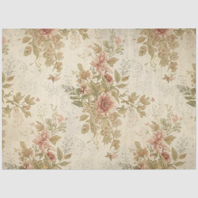 Antikes Seidenpapier mit Wildblumen-Dekupage-Muste (Vorderseite)