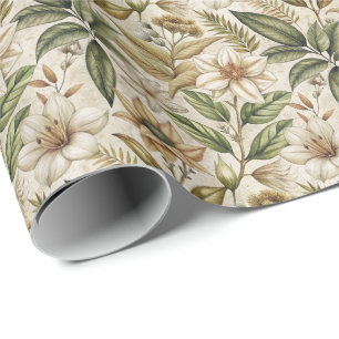 Antikes Sepia-Blumen-Botanik-Laub Geschenkpapier