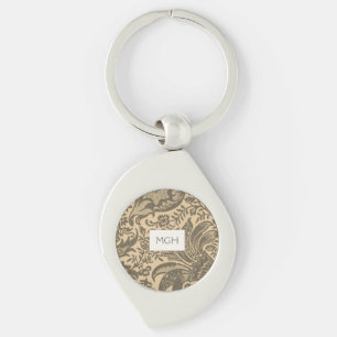 Antikes Sepia-Blumen-Botanik-Monogramm Schlüsselanhänger