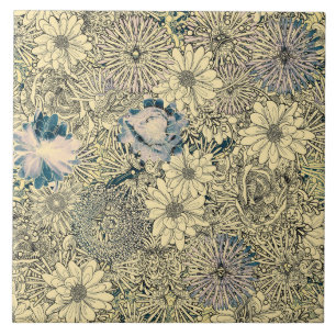 Antikes Sepia-Blumenmuster Fliese