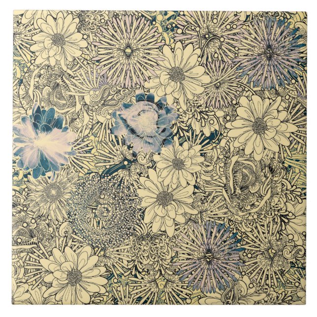 Antikes Sepia-Blumenmuster Fliese (Vorderseite)