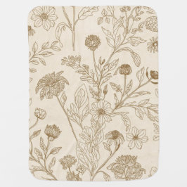 Antikes Sepia-Botanik-Linienkunst-Blumenmuster Babydecke