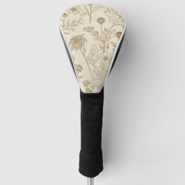 Antikes Sepia-Botanik-Linienkunst-Blumenmuster Golf Headcover