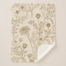 Antikes Sepia-Botanik-Linienkunst-Blumenmuster