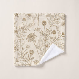Antikes Sepia-Botanik-Linienkunst-Blumenmuster Waschlappen