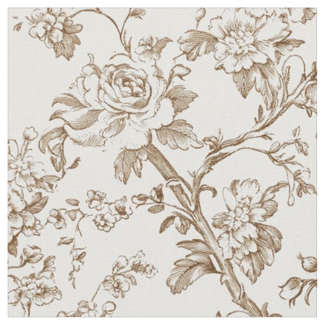 Antikes Sepia-Rosenrankenmuster Stoff (Nahaufnahme)