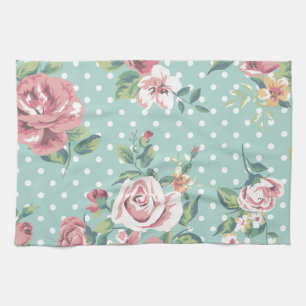 Antikes shabby chic Blumenmuster Türkis Rosa femin Geschirrtuch