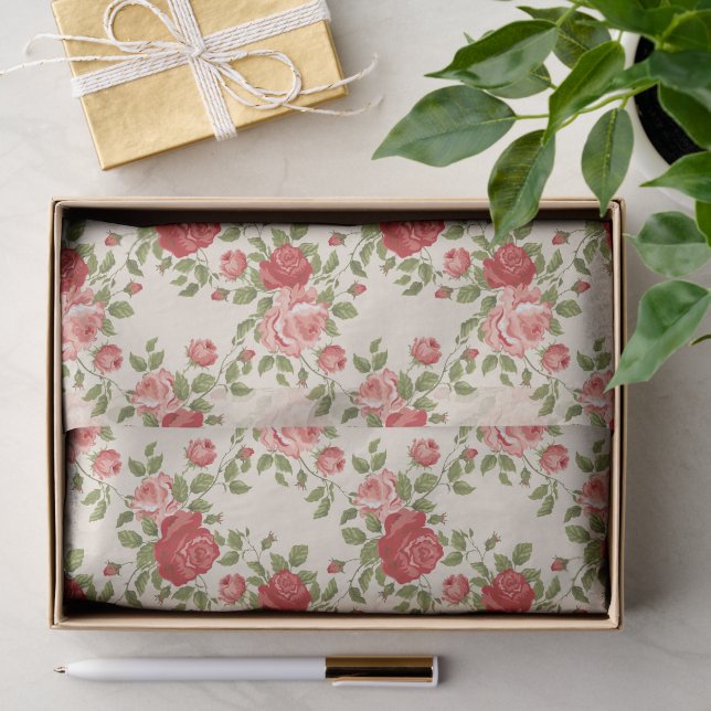Antikes Shabby Chic Rosenmuster Seidenpapier (Geschenk)