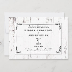 Antikes Shabby Chic Weiß Holz Scheunen Hochzeit Einladung