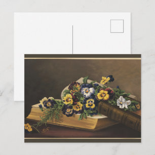 Antikes Shakespeare-Buch und bunte Stiefmütterchen Postkarte