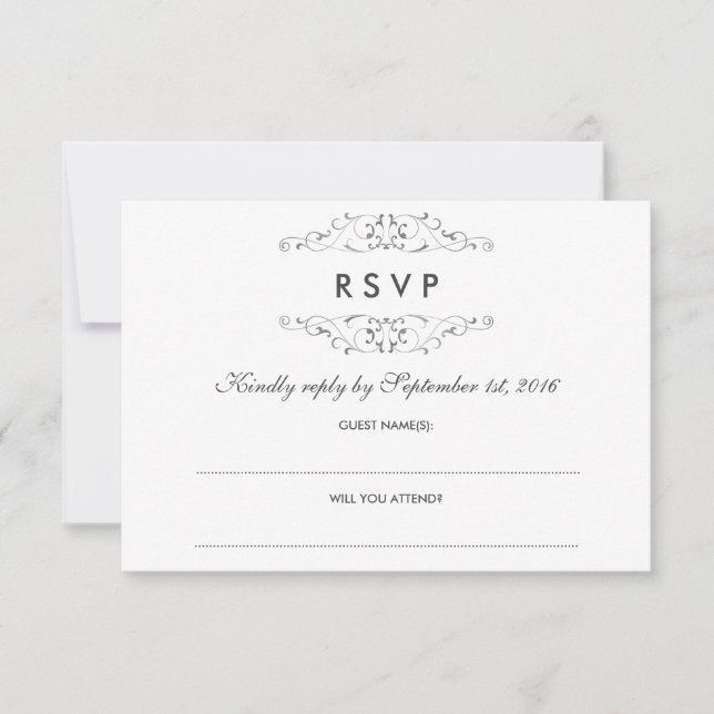 Antikes Silber Geblüht Hochzeitsszenario RSVP Karte (Vorderseite)