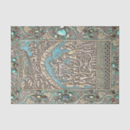 Antikes Silber Türkisgrün Krippe Szene Seidenpapier