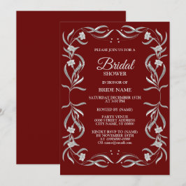 Antikes silbernes Blumenmuster rote Brautparty Einladung