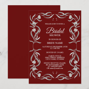 Antikes silbernes Blumenmuster rote Brautparty Einladung