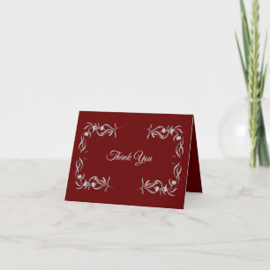 Antikes silbernes Blumenmuster Rote elegante Hochz Dankeskarte