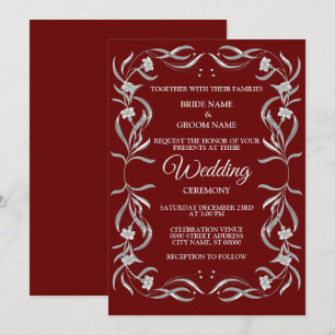 Antikes silbernes Blumenmuster Rote elegante Hochz Einladung