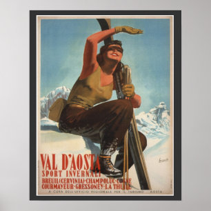Antikes Skiposter, Italien, Val d'Aosta Poster