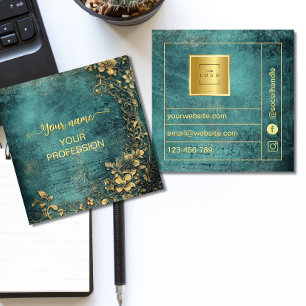 Antikes Smaragdgrün Gold und Schwarz  Quadratische Visitenkarte