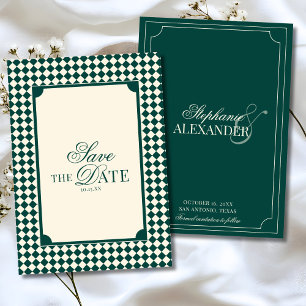 Antikes Smaragdgrün Kariert Old Money Hochzeit Save The Date