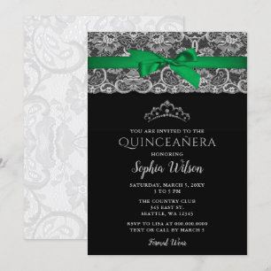 Antikes Smaragdgrünes Bandspitze Quinceañera Einladung