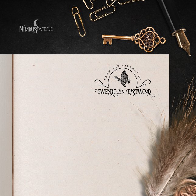Antikes Spitzen-Schmetterling-Exlibris Permastempel (Von Creator hochgeladen)