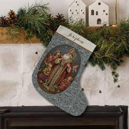 Antikes St. Nicholas mit Kindern Nadelarbeit Großer Weihnachtsstrumpf