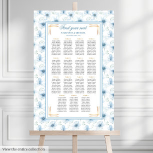 Antikes Staubblau Gold Wasserfarben Sitzplan Poster