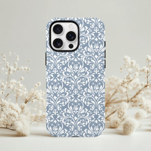 Antikes staubblaues und weißes florales Damastmust Case-Mate iPhone Hülle