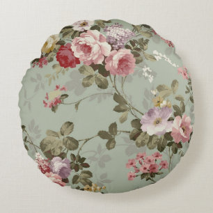 Antikes staubiges Oliven Grün Blumen Design Rundes Kissen