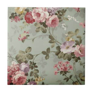 Antikes staubiges olivgrünes Blumenmuster Fliese