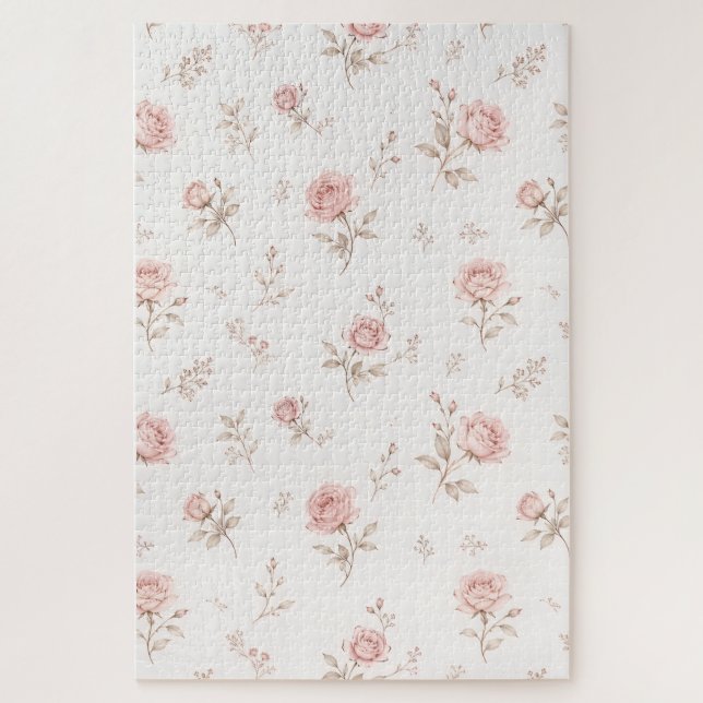 Antikes Staubiges Rosa Rosen Blumenmuster Puzzle (Vertikal)