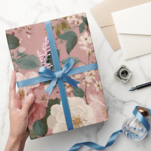 Antikes Staubrose-Crem-Blumenmuster Geschenkpapier