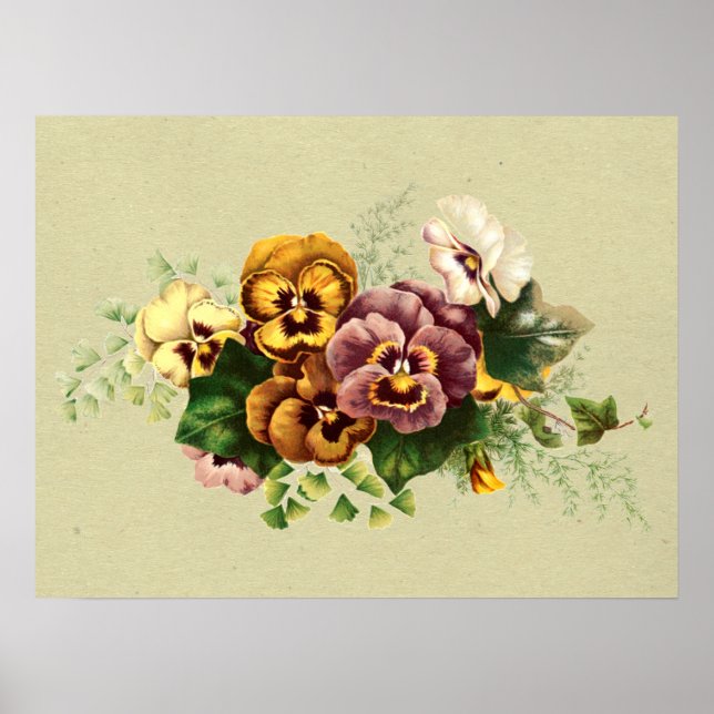 Antikes Stiefmütterchen Gemaltes Bouquet Poster (Vorne)