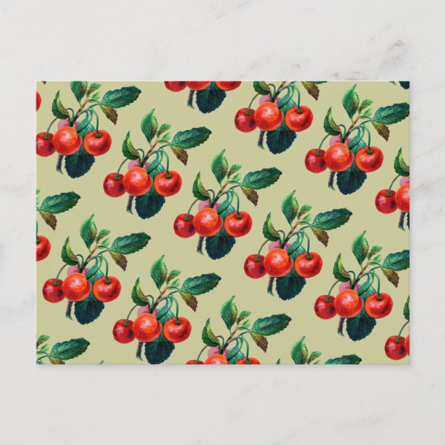 Antikes Süßkirsche Frucht Wallpaper Muster Postkarte (Vorderseite)