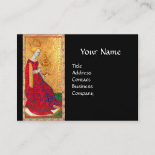 ANTIKES TAROT KÖNIGIN DER KELCHE GOLD SCHWARZ MONO VISITENKARTE