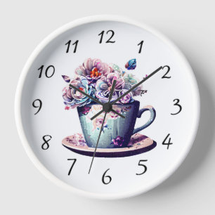 Antikes Teakholz mit Vintagen Blume Uhr