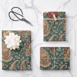 Antikes Teal-Erbstück Paisley-Garten Geschenkpapier Set