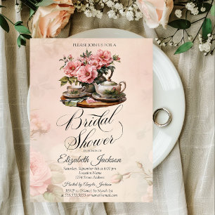 Antikes Teeservice mit Blumen Bridal Shower Einladung