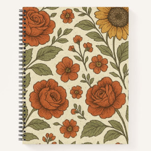 Antikes Terrakotta-Rosen-Blumenmuster Notizbuch