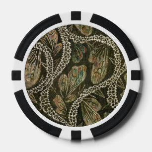 Antikes Textil-Pfauen-Spitzenmuster aus den 1930er Pokerchips