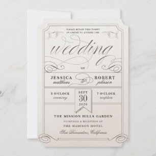 Antikes Ticket Vintage-Hochzeit Einladung