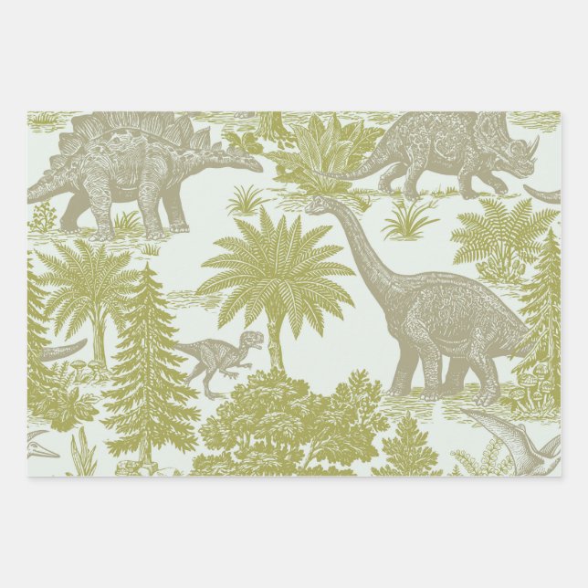 Antikes Toile-Muster mit Dinosauriern Geschenkpapier Set (Vorderseite)