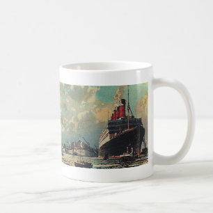 Antikes Transportschiff für Passagiere im Hafen Kaffeetasse