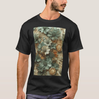 Antikes Trockenblumenmuster: Texturierte Botanik T-Shirt